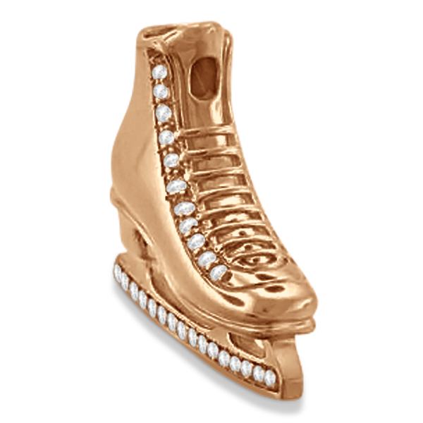 Ice Skate Necklace Pendant Diamond Accented 14k Rose Gold (0.26ct)