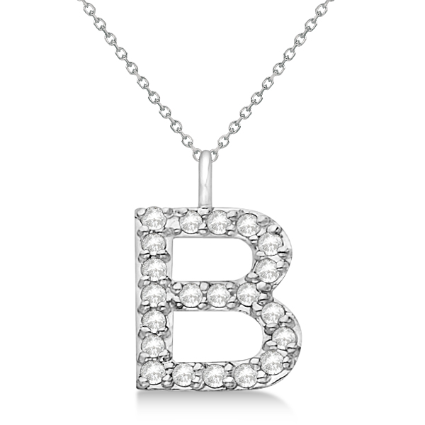 Customized Block-Letter Pave Diamond Initial Pendant in 14k White Gold (Letter G)