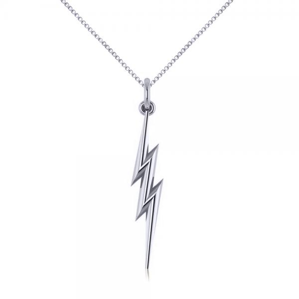 Lightning Bolt Drop Pendant Necklace Plain Metal 14k White Gold - Lightning Bolt Pendant Gold Lightning Bolt Drop Pendant Necklace Plain Metal 14k White Gold - Lightning Bolt Pendant Gold