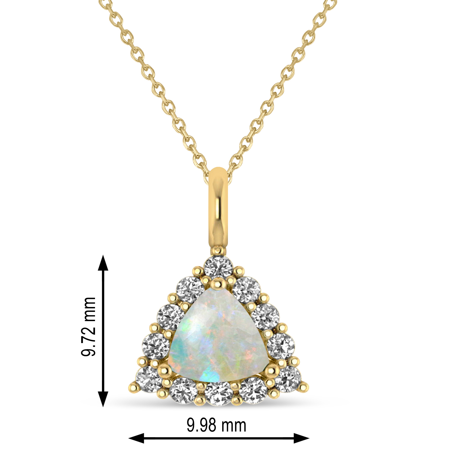Diamond & Opal Trillion Cut Pendant Necklace 14k Yellow Gold (1.24ct)