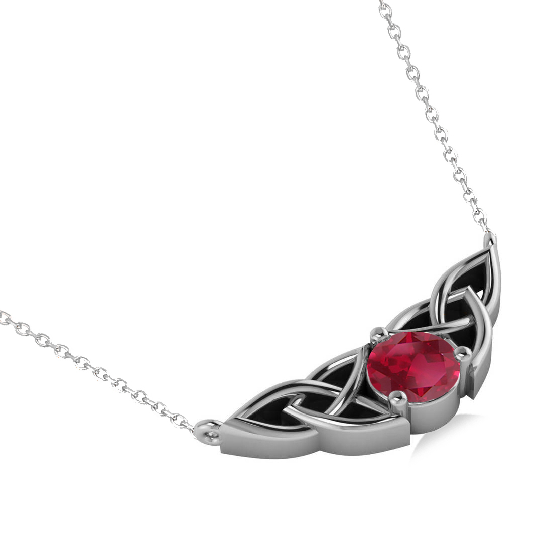 Celtic Round Ruby Pendant Necklace 14k White Gold (1.30ct)