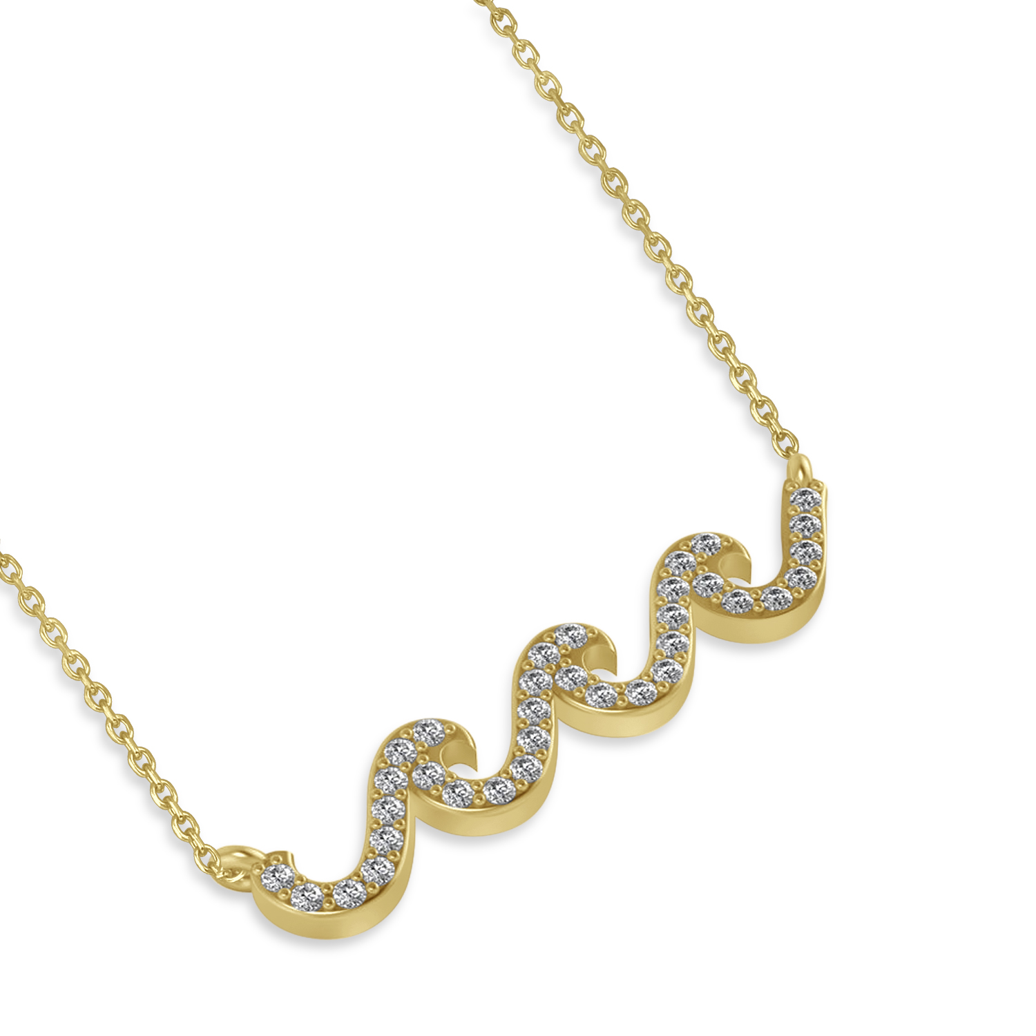 Diamond Waves Charm Pendant Necklace 14k Yellow Gold (0.34ct)