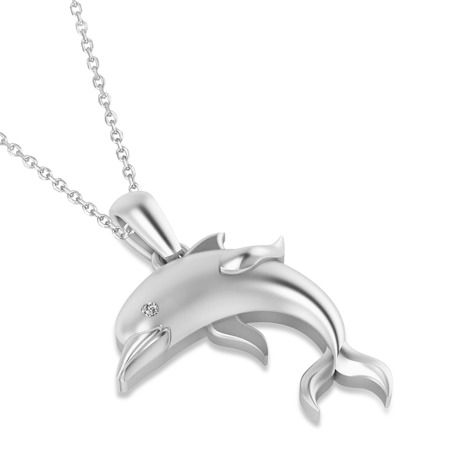 Diamond-Eyed Dolphin Pendant Necklace 14k White Gold (0.01ct)