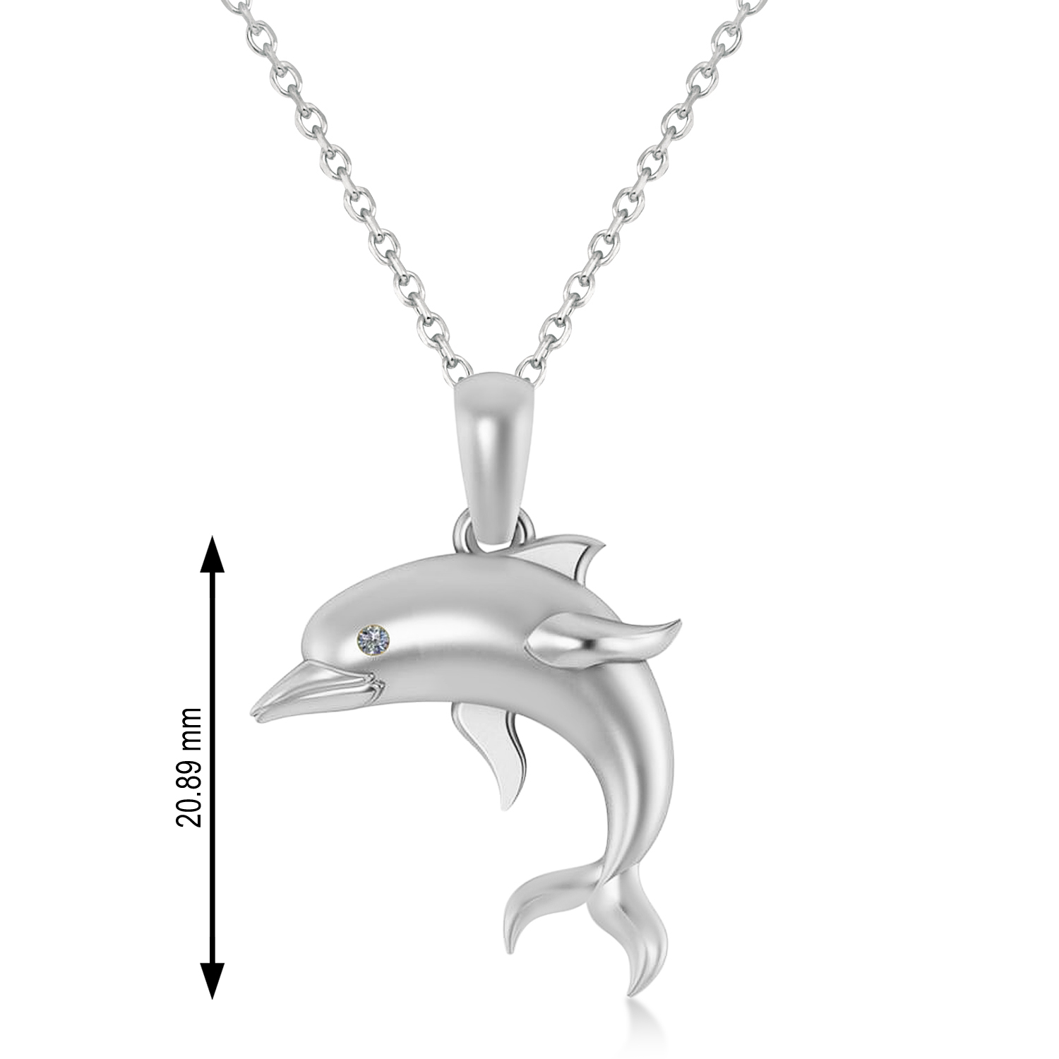 Diamond-Eyed Dolphin Pendant Necklace 14k White Gold (0.01ct)
