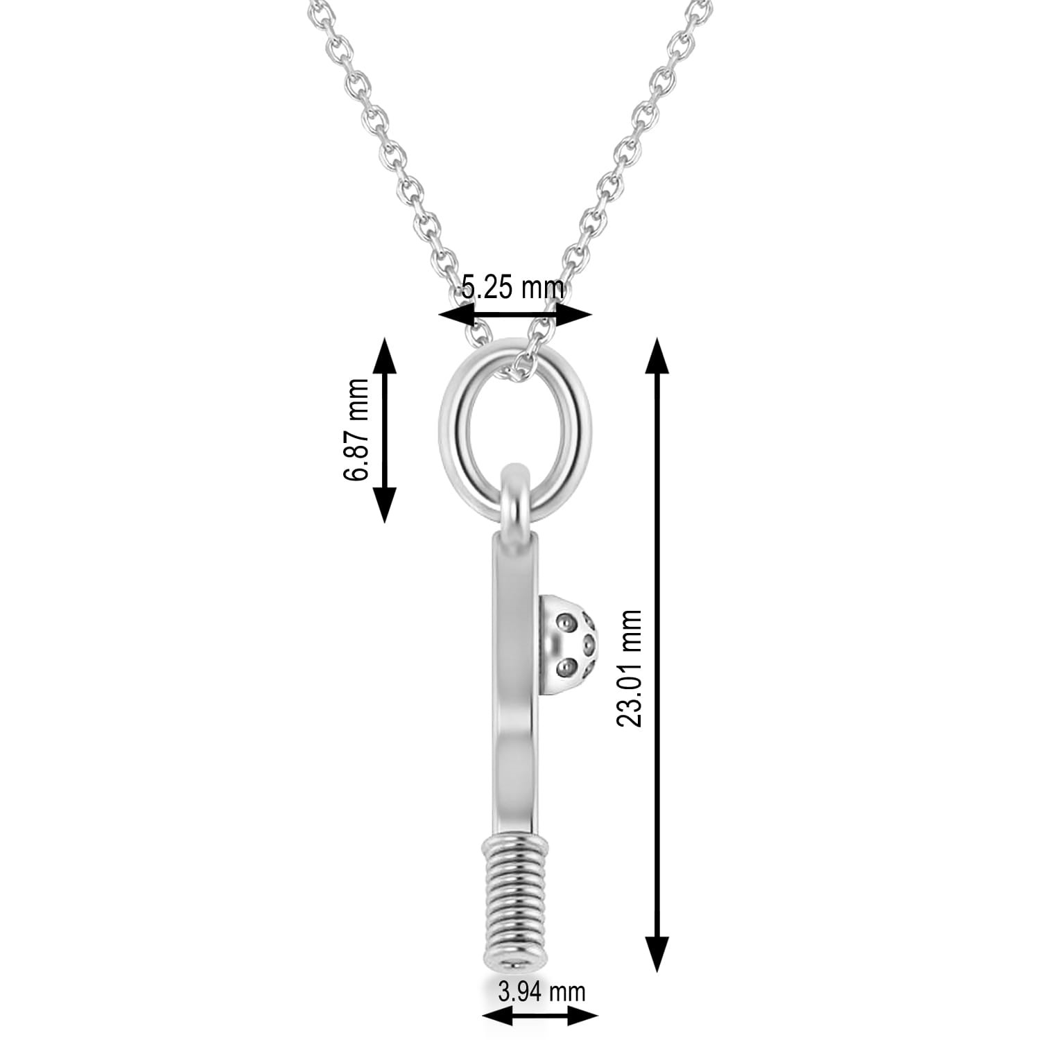 Pickleball Paddle Pendant Necklace in Sterling Silver