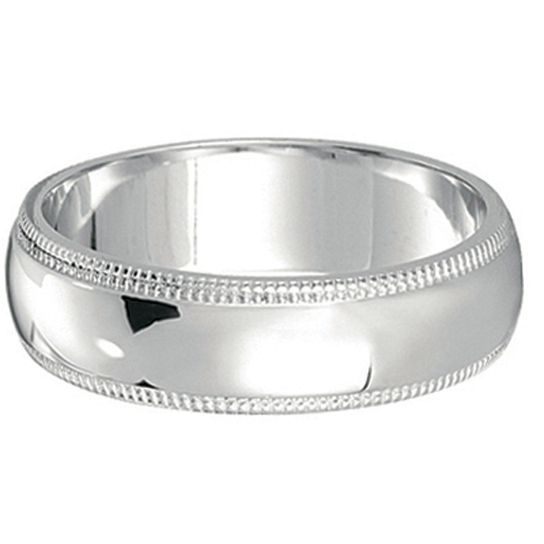 Men's Wedding Band Dome Comfort-Fit Miligrain 14k White Gold (6 mm) Size 6