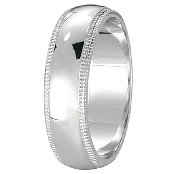 Men's Wedding Band Dome Comfort-Fit Miligrain 14k White Gold (6 mm) Size 6