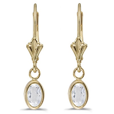 Oval White Topaz Lever-back Drop Earrings 14K Yellow Gold (1.14ct)