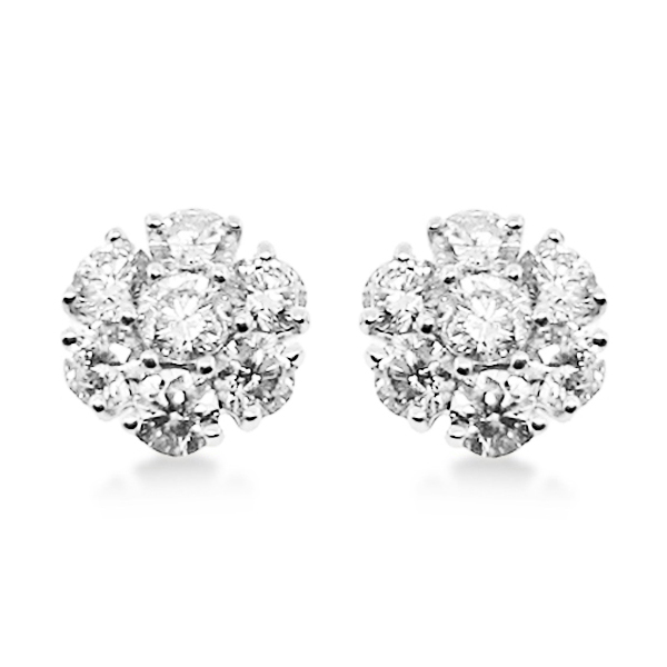 Diamond Flower Cluster Earrings in 14K White Gold (3.00ct)