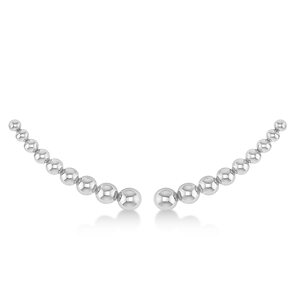 Graduating Beads Ear Cuffs Plain Metal 14k White Gold