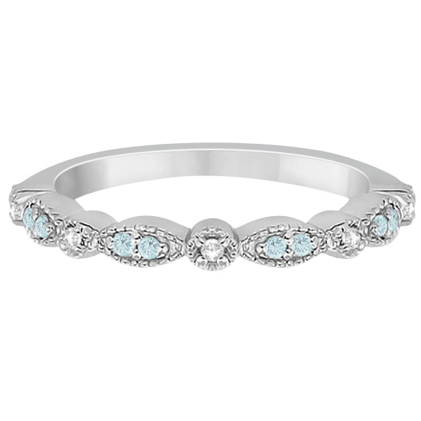 Marquise & Dot Aquamarine Diamond Wedding Band 14k White Gold 0.25ct