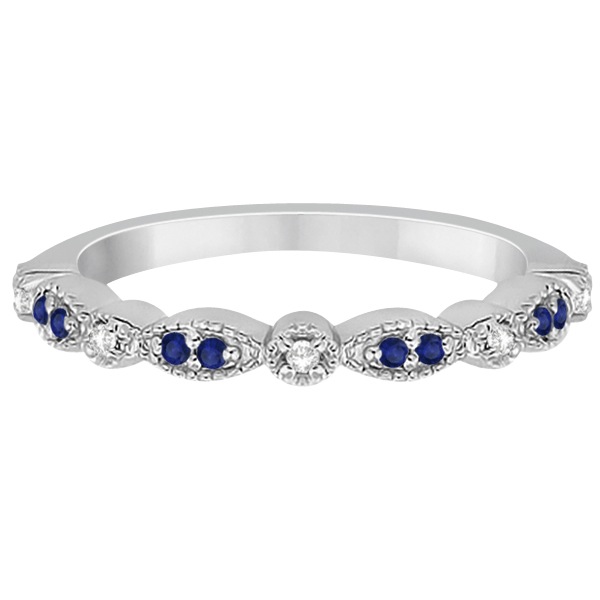 Blue Sapphire & Diamond Marquise Ring Band Platinum (0.25ct)