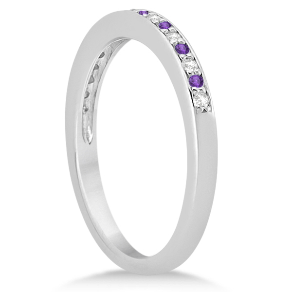 Amethyst & Diamond Wedding Band 14k White Gold 0.29ct