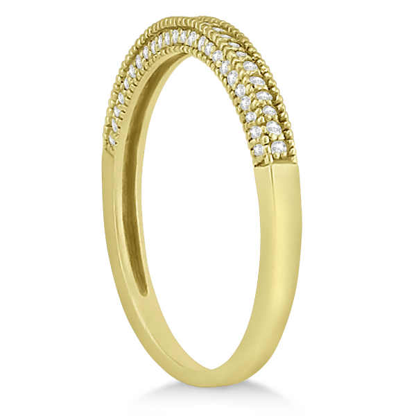 Micro Pave Milgrain Edge Diamond Wedding Ring 14k Yellow Gold (0.18ct)