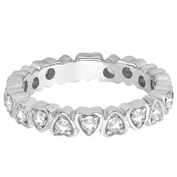 Pave Set Heart Shaped Diamond Eternity Ring 14k White Gold 0.60ct clear509
