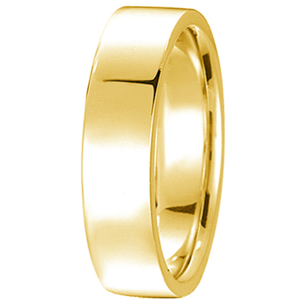 14k Yellow Gold Plain Wedding Band Flat Comfort-Fit Plain Ring (5 mm)