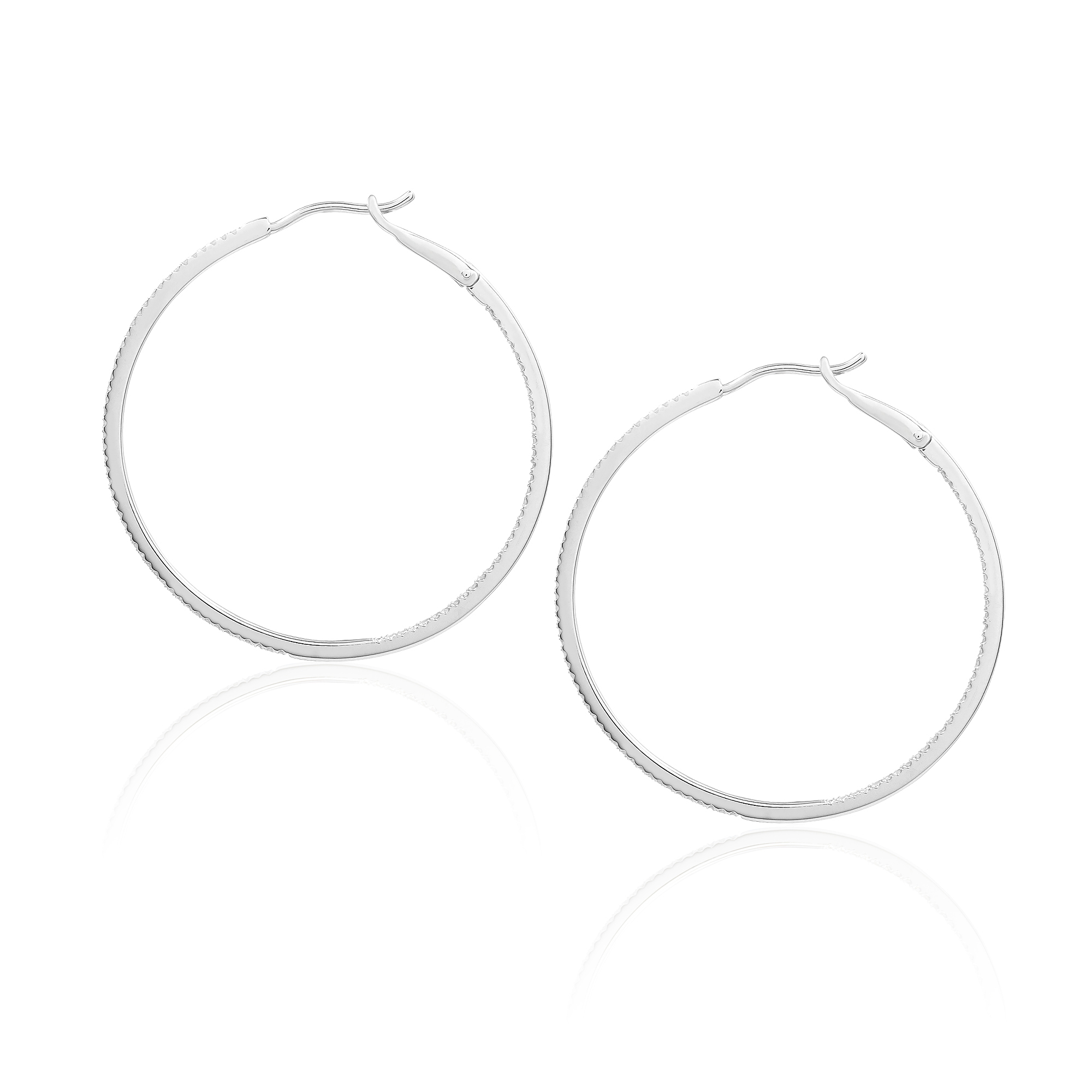 Diamond 39mm Round Skinny Hoop Earrings 14K White Gold (0.39CT)