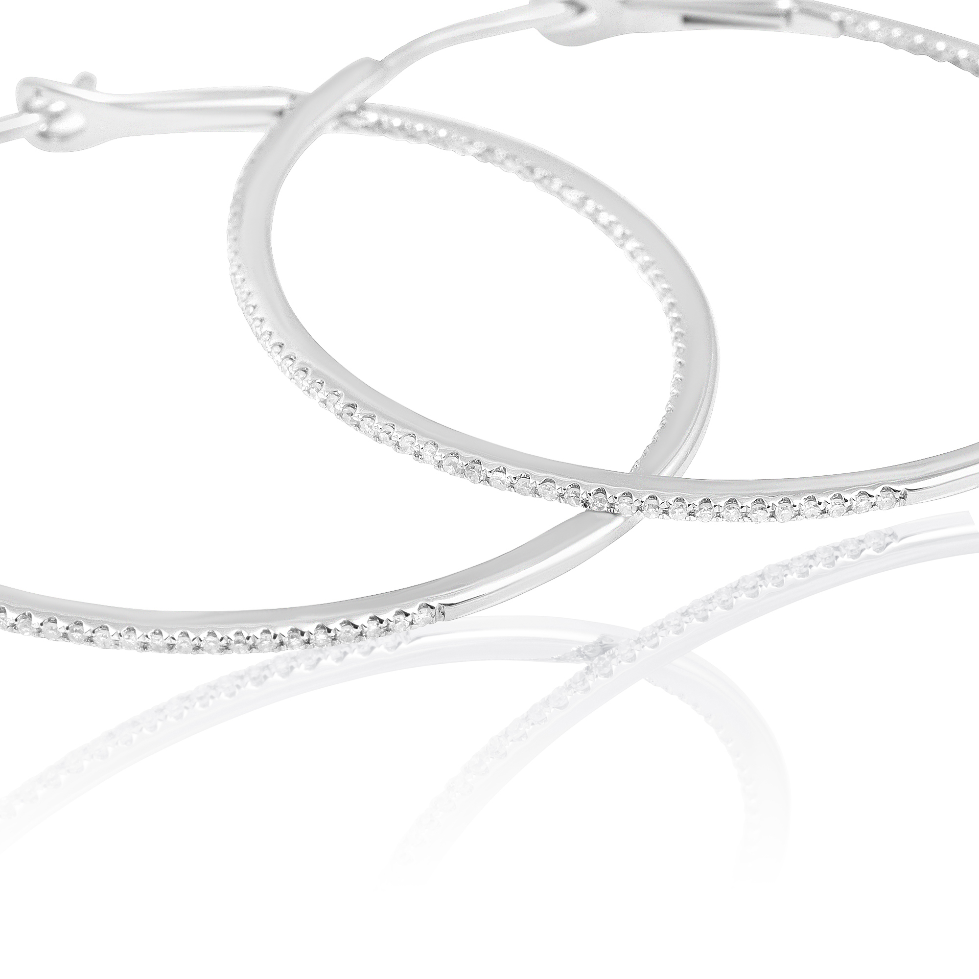 Diamond 39mm Round Skinny Hoop Earrings 14K White Gold (0.39CT)