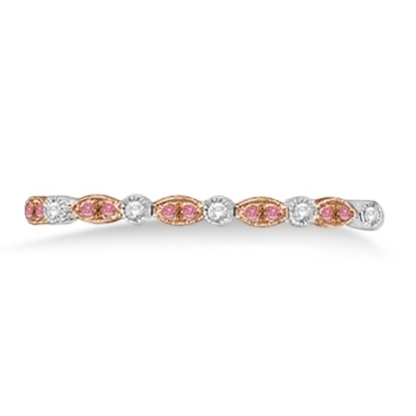 Hidalgo White and Pink Diamond Bezel & Pave Set Ring 18k Two Tone Gold Size 6.5