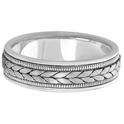 Men's Satin Finish Rope Handwoven Wedding Ring 14k White Gold (6mm)