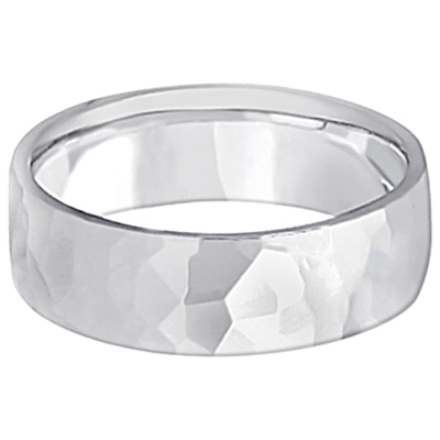 Men's Hammered Finished Carved Band Wedding Ring 18k White Gold (7mm) Size 11.5