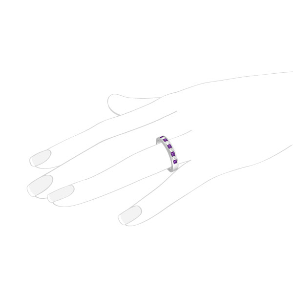 Princess Channel-Set Diamond & Amethyst Ring Band 14K White Gold