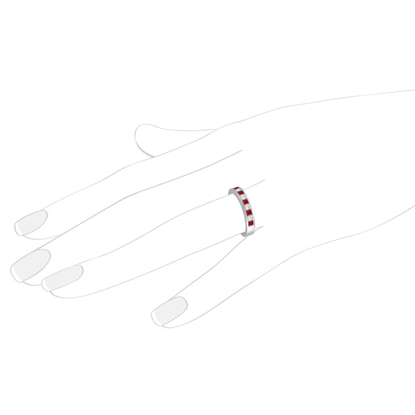 Princess-Cut Channel-Set Diamond & Garnet Ring Band 14k White Gold