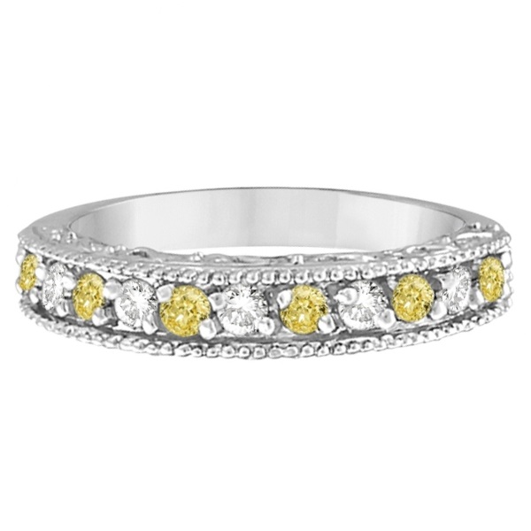 Fancy Yellow Canary & White Diamond Ring Band 14k White Gold (0.50ct)