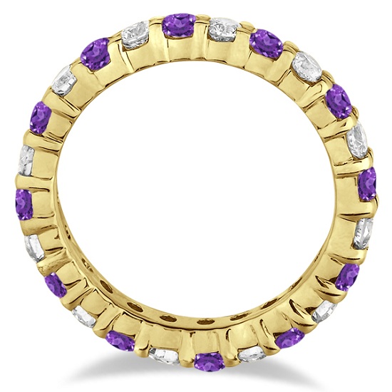 Purple Amethyst & Diamond Eternity Ring Band 14k Yellow Gold (1.07ct)