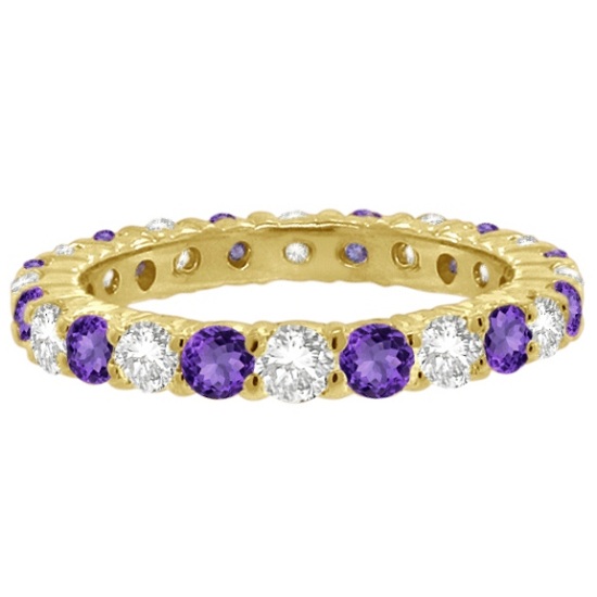 Purple Amethyst & Diamond Eternity Ring Band 14k Yellow Gold (1.07ct)