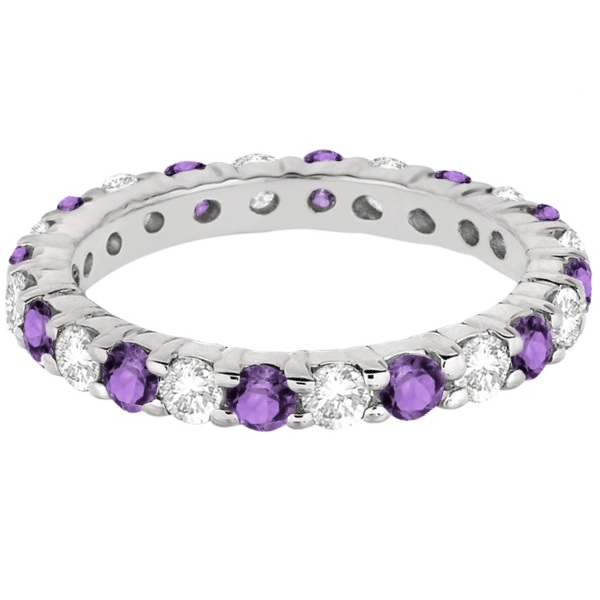 Eternity Diamond & Amethyst Ring Band 14k White Gold (2.40ct) Size 7