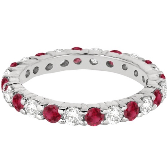 Eternity Diamond & Garnet Ring Band 14k White Gold (2.35ct) Size 6.5