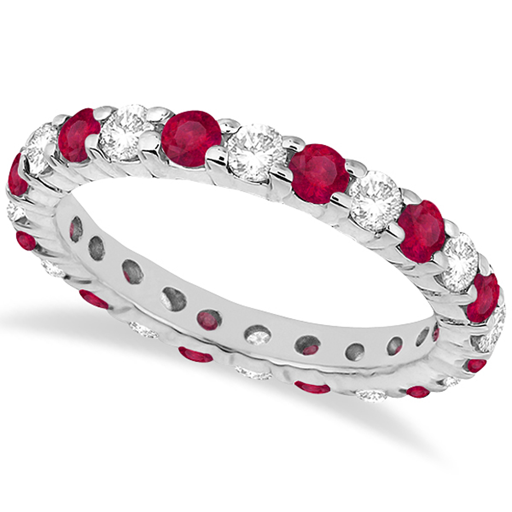 Eternity Lab Grown Diamond & Ruby Ring Band 14k White Gold (2.35ct) Size 5.5