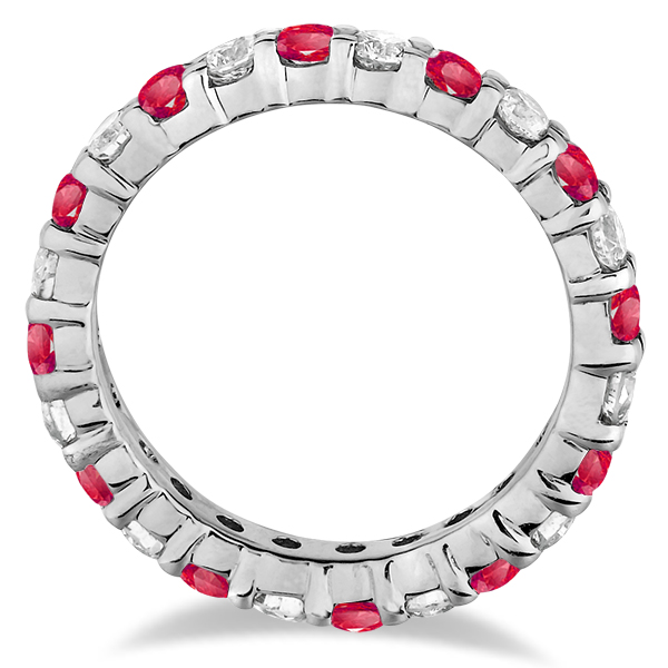 Eternity Lab Grown Diamond & Ruby Ring Band 14k White Gold (2.35ct) Size 5.5