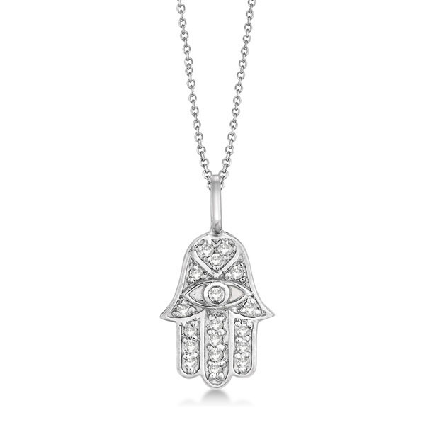 Diamond Hamsa Pendant Necklace 14k White Gold (0.16ct)