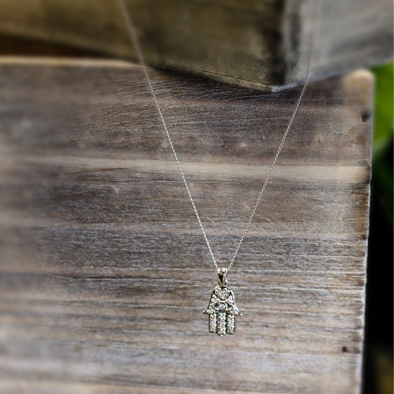 Diamond Hamsa Pendant Necklace 14k White Gold (0.16ct)