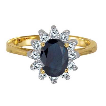 Lady Diana Blue Sapphire & Diamond Ring 14k Yellow Gold (2.10 ctw)