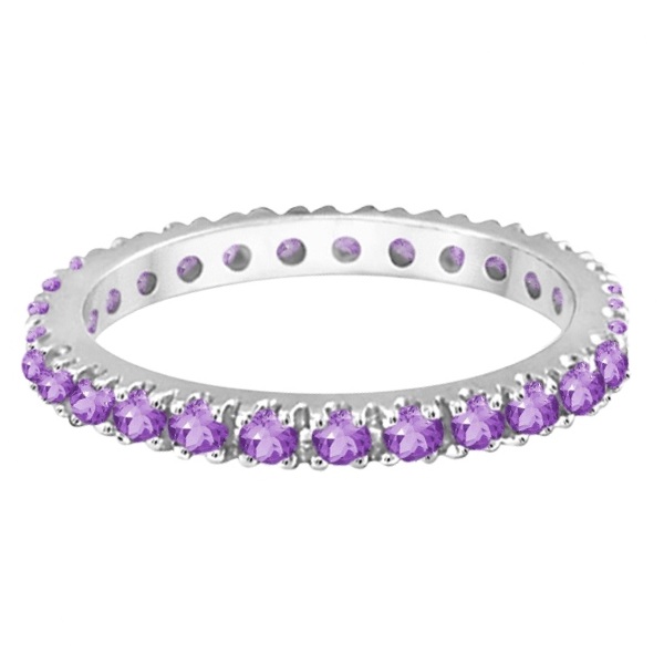Amethyst Eternity Stackable Ring Band 14K White Gold (0.75ct) Size 6.5