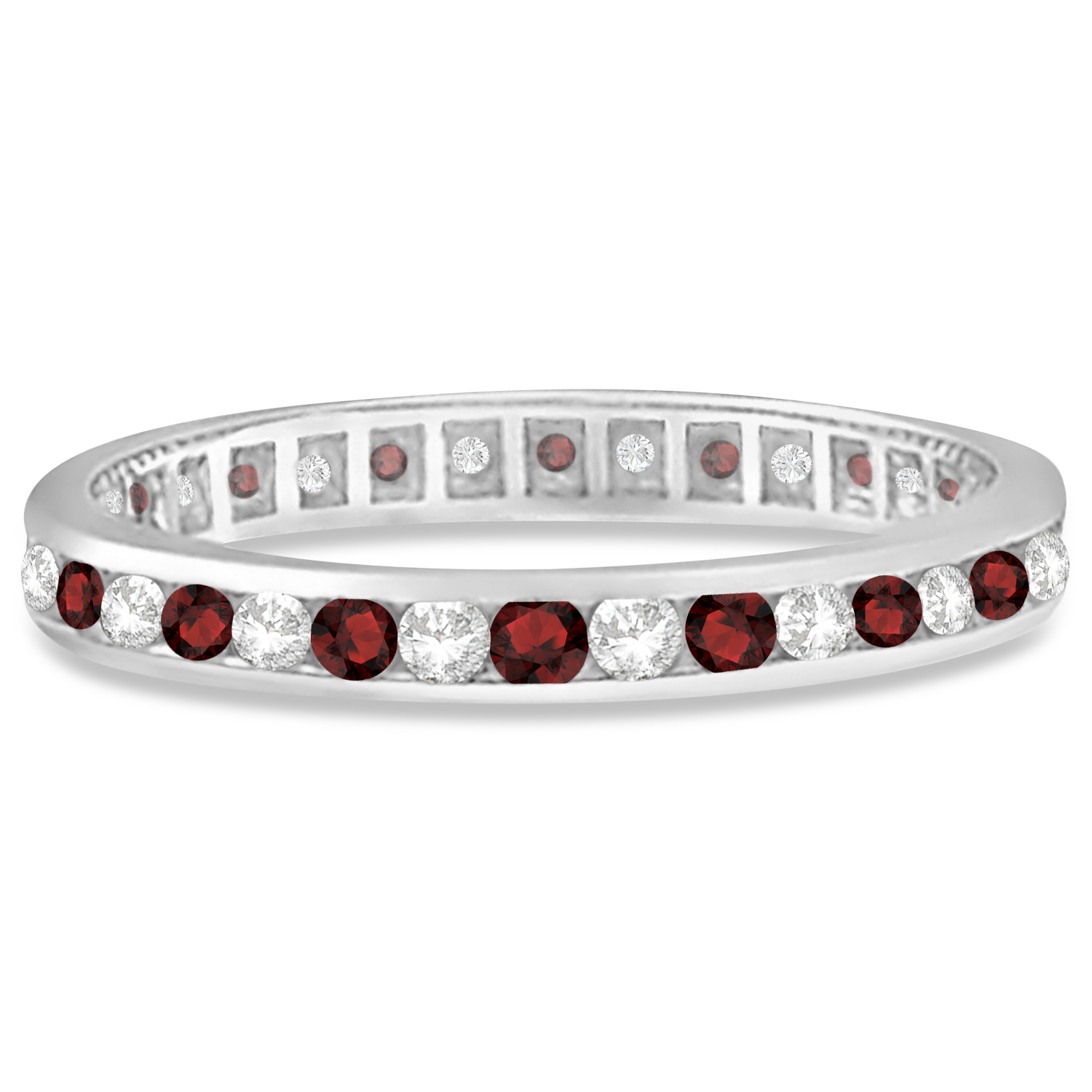 Garnet & Diamond Channel-Set Ring Eternity Band 14k White Gold (1.04ct) 5