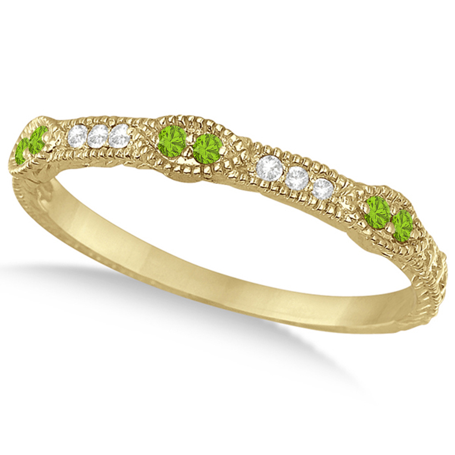 Vintage Stacking Diamond & Peridot Ring Band 14k Yellow Gold (0.15ct)