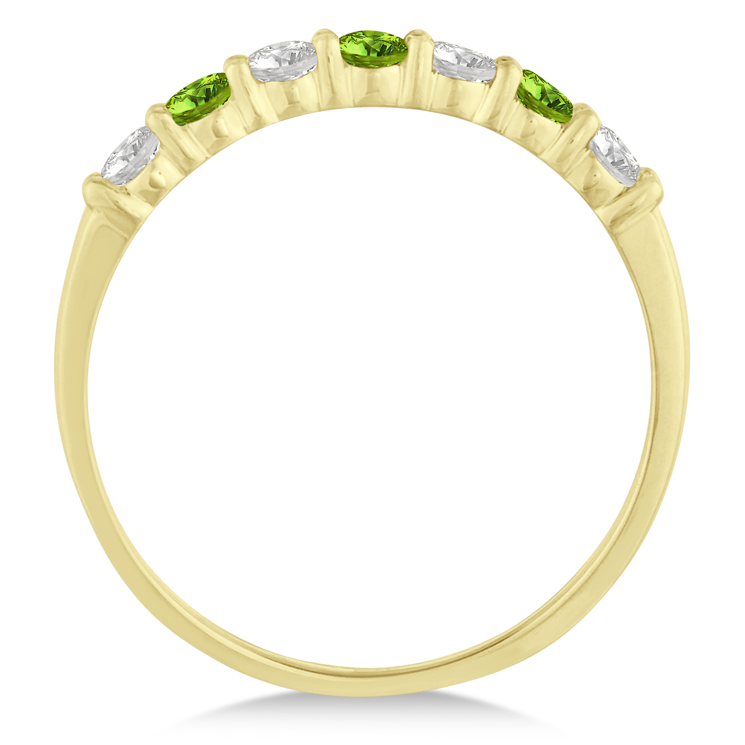 Diamond & Peridot 7 Stone Wedding Band 14k Yellow Gold (0.50ct)