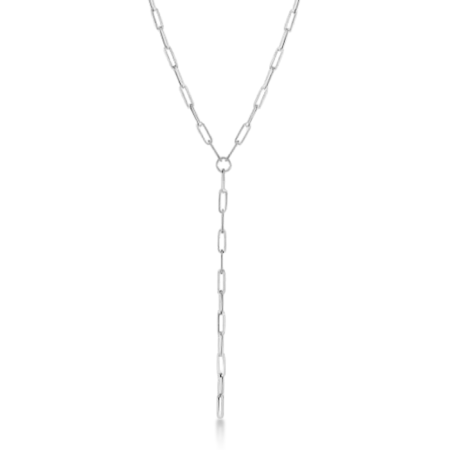 Lariat Paperclip Link Y-Shaped Chain Necklace 14k White Gold