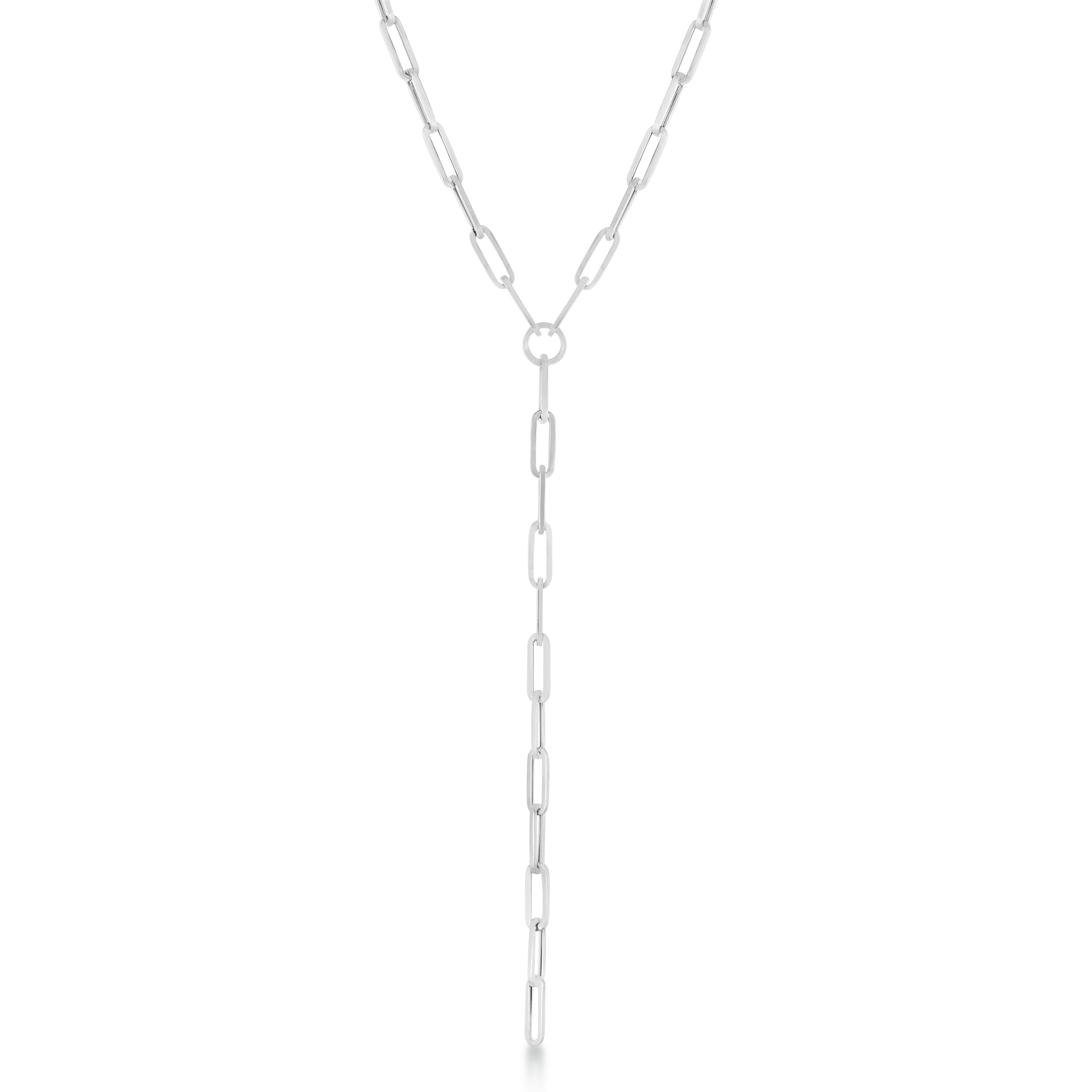 Lariat Paperclip Link Y-Shaped Chain Necklace 14k White Gold
