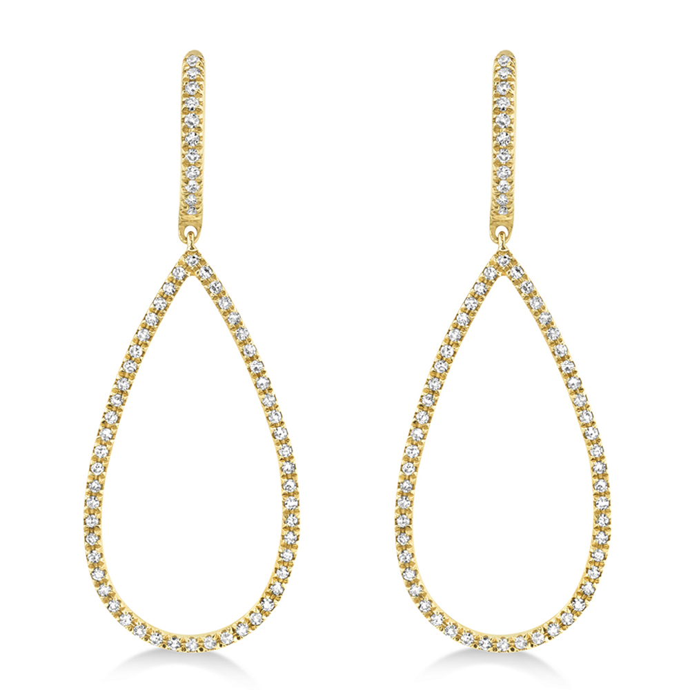 Diamond Huggie Teardrop Shape Drop Earrings 14k Yellow Gold (0.40ct)