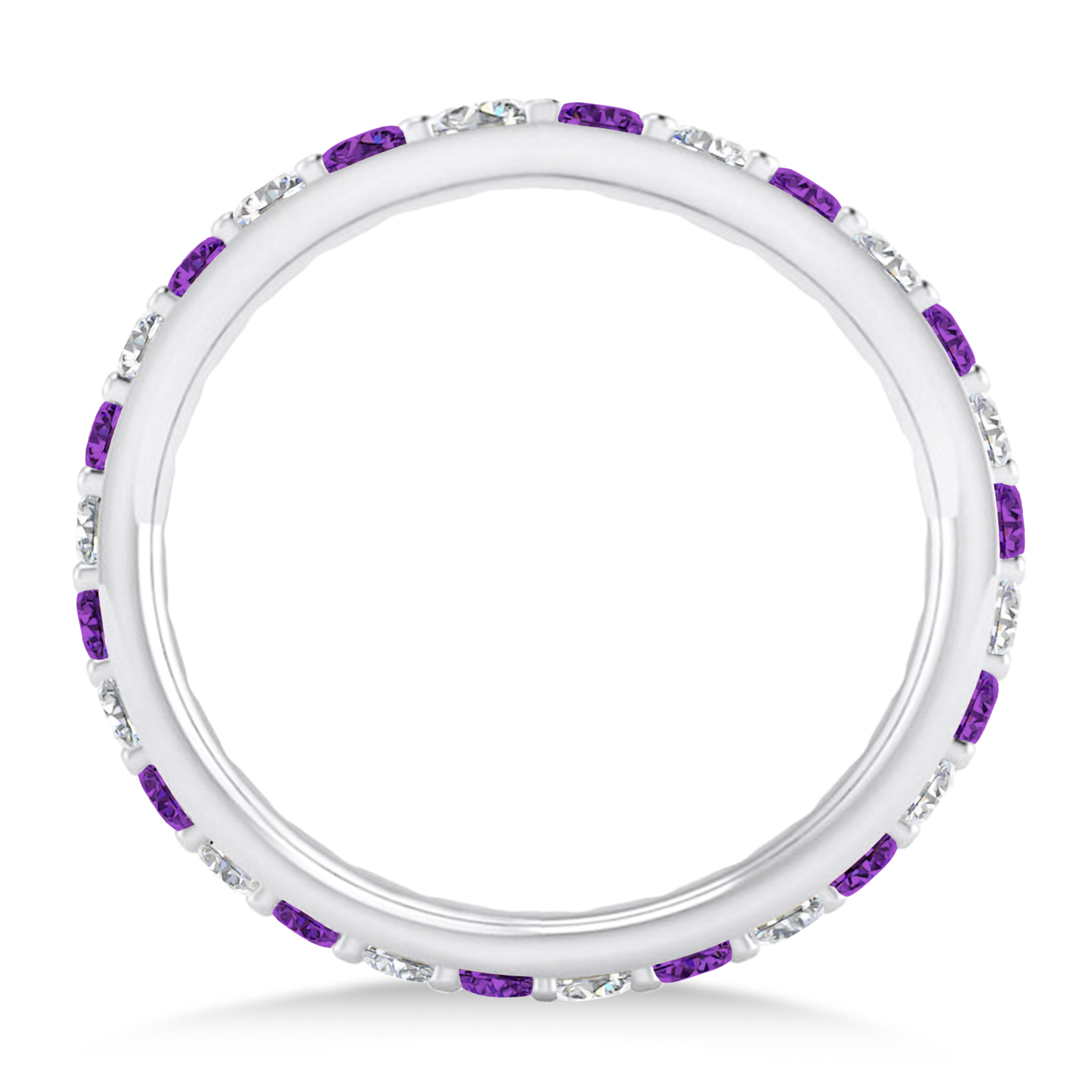 Diamond & Amethyst Eternity Wedding Band 14k White Gold (0.87ct) SIZE 8