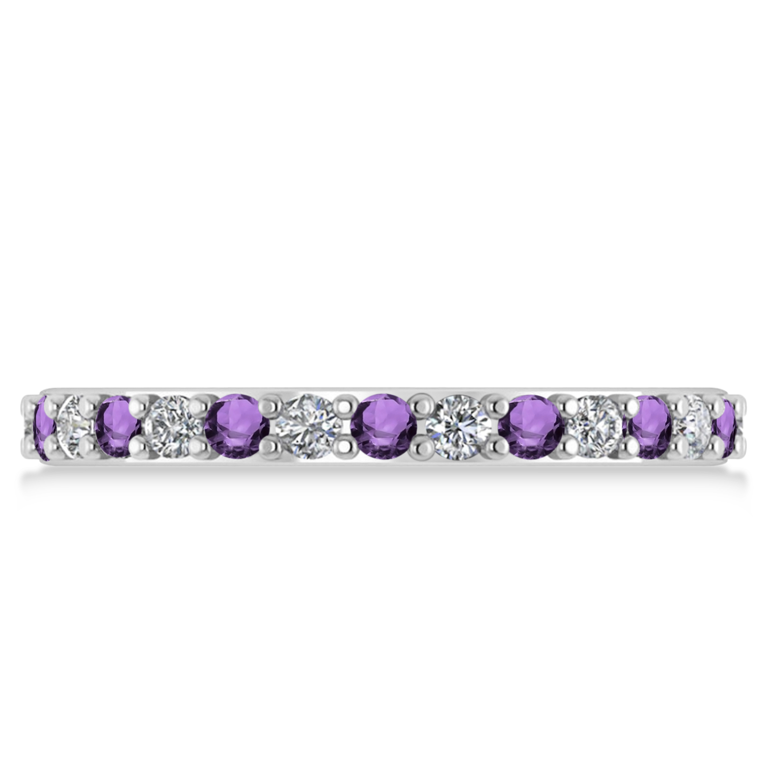 Diamond & Amethyst Eternity Wedding Band 14k White Gold (0.87ct) SIZE 8