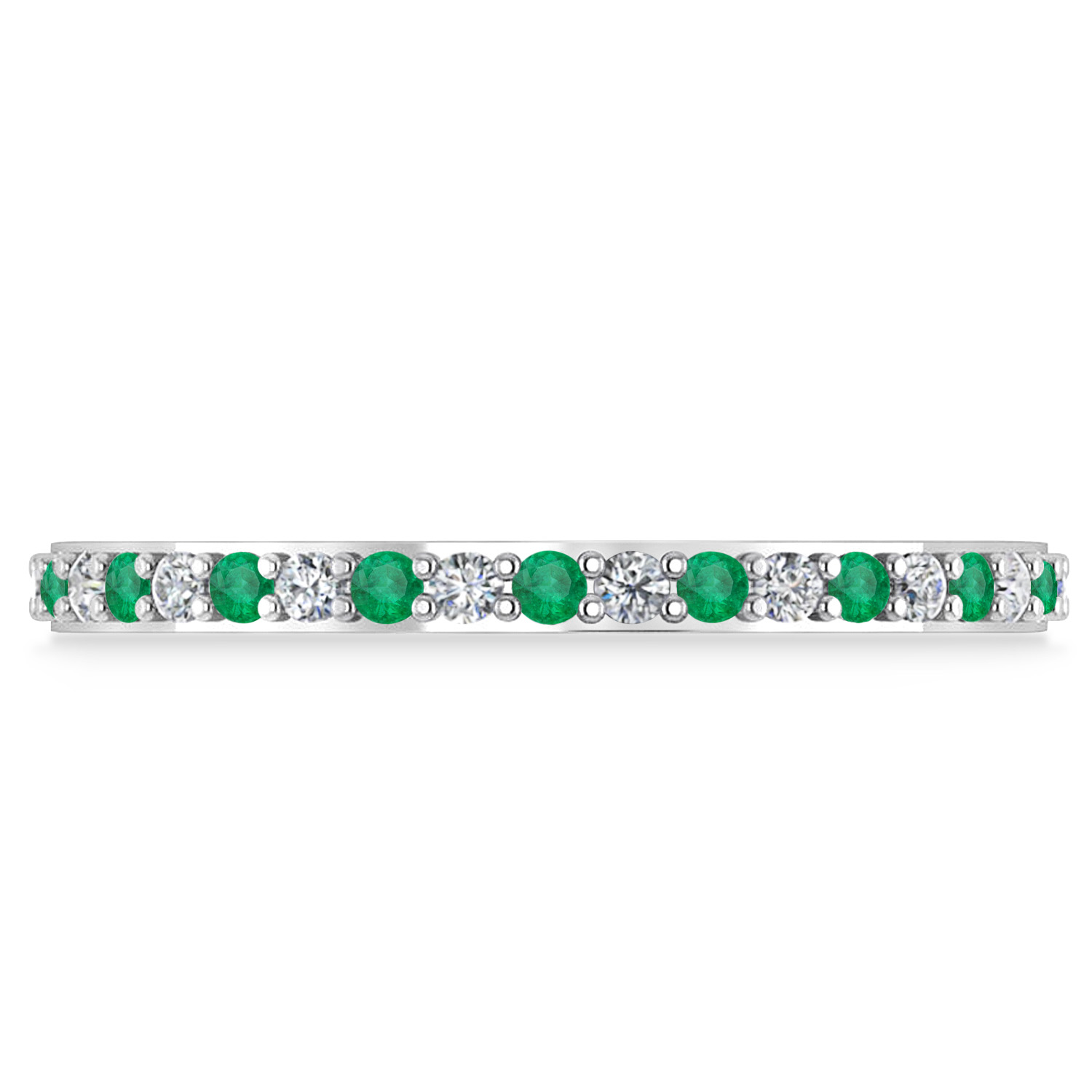 Diamond & Emerald Eternity Wedding Band 14k White Gold (0.57ct) size 6