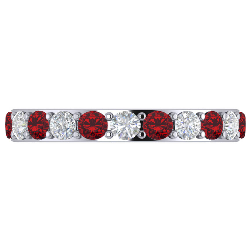Diamond & Ruby Eternity Wedding Band 14k White Gold (1.76ct) SIZE 6.25
