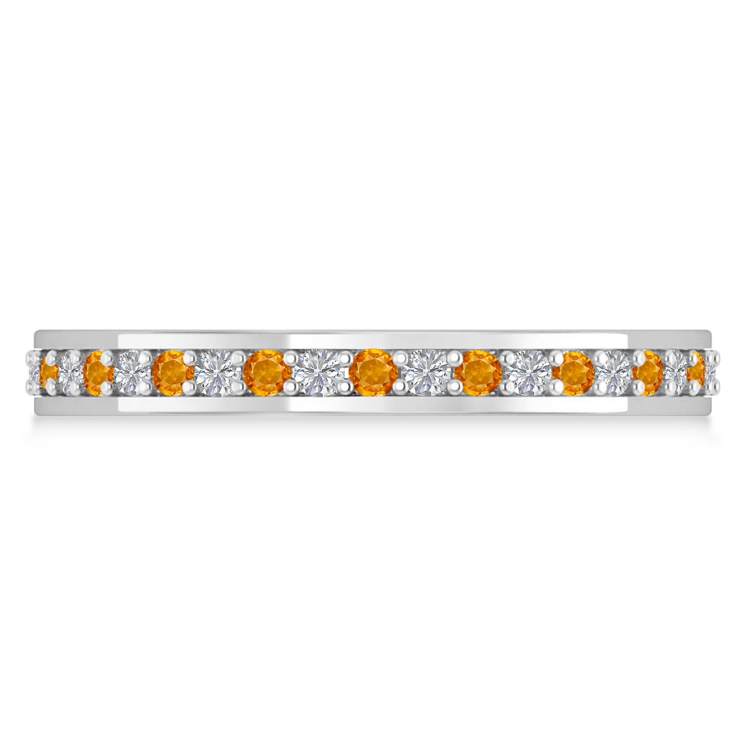 Diamond & Citrine Eternity Wedding Band 14k White Gold (0.59ct)