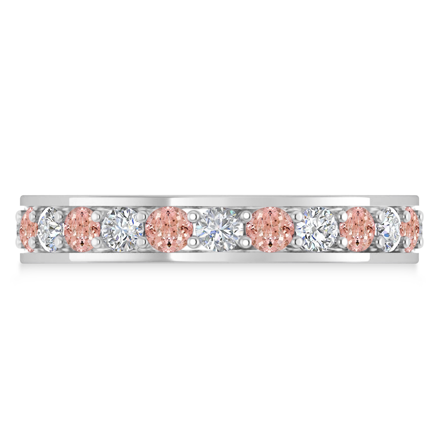 Diamond & Morganite Eternity Wedding Band 14k White Gold (1.44ct) | SIZE 8